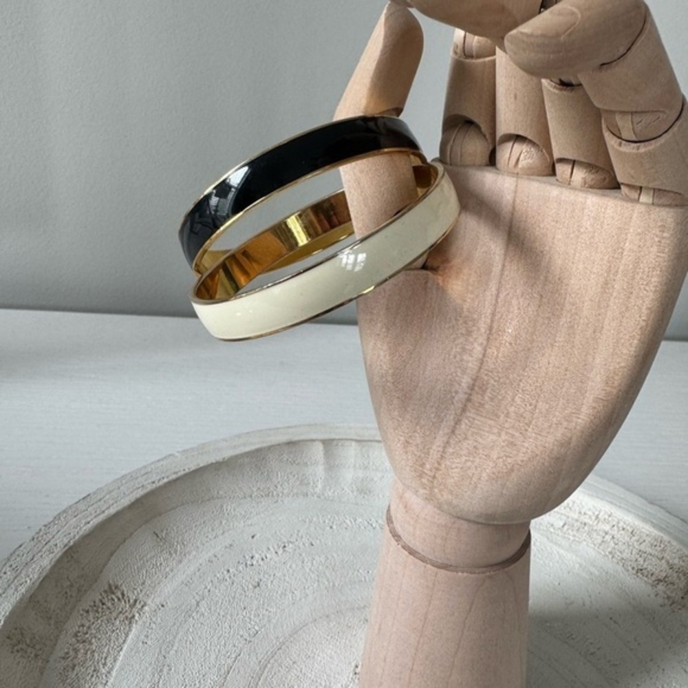 J Crew Elegant Black, Gold, and Cream Bangles